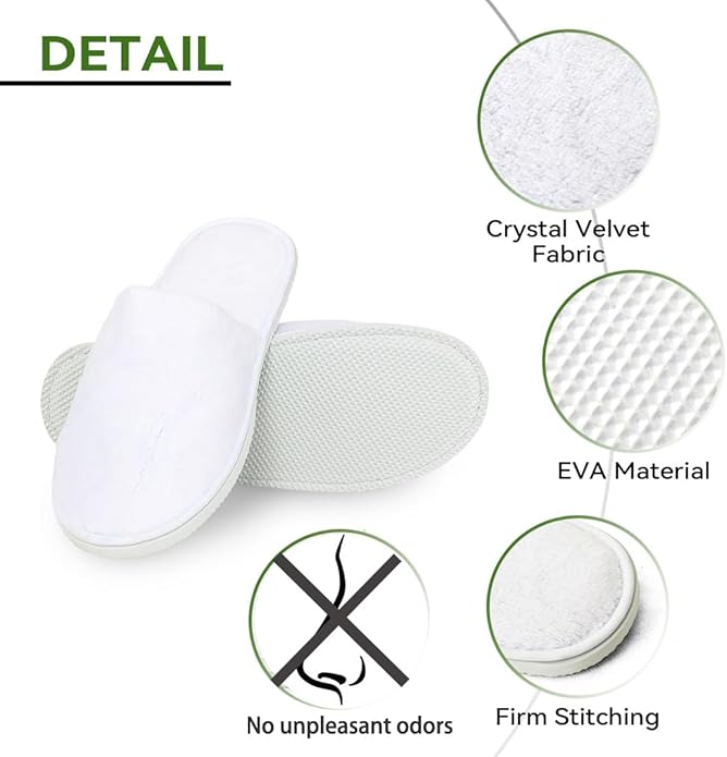 10Pcs Unisex Disposable Slippers for Guests, SPA, Hotel, Bath, Travel - Bulk Cotton Slippers for Shoeless Home, Guest House or Commercial Use