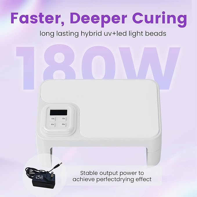 180W UV LED Nail Curing Lamp with Auto Sensor & 4 Timer Settings, Professional Gel Nail Dryer Light with Arm Rest, Fast Drying for Gel Polish, Press on Nails, Salon & Home Use