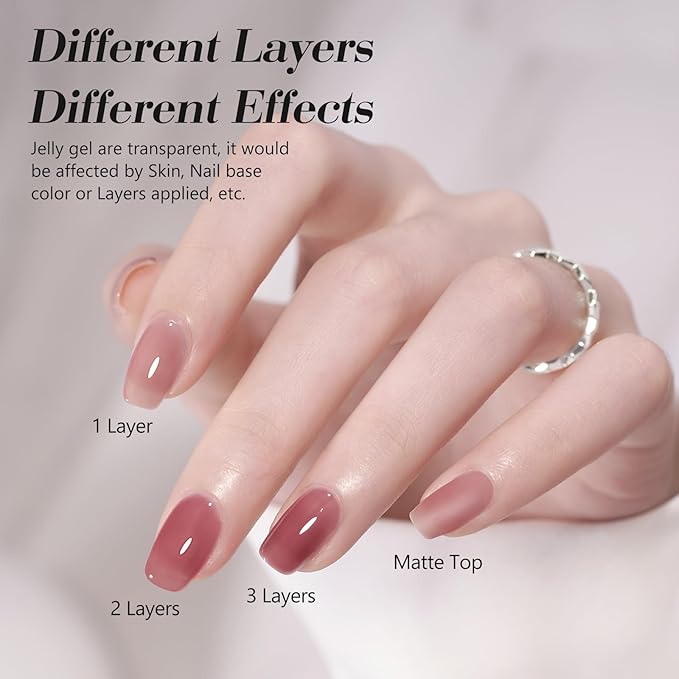 CANNI Jelly Gel Nail Polish Set,Pink Brown 6 Colors 9ML Jelly Translucent Gel Polish Set,Natural Red Pink Brown, High Gloss Soak Off UV LED Gel Nail Manicure Salon DIY