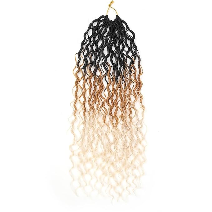 Aipin New Goddess Locs Crochet Hair 22 Inch Boho River Locs Hippie Locs Wavy Crochet With Curly Hair In Middle And Ends Braids Hair Extensions (8Packs,22 inch, T1B/27/613)
