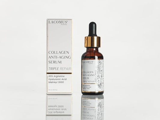 Organic Collagen Anti-Aging Serum | Triple Repair with 20% Argireline, Hyaluronic Acid and Matrixyl 3000 - Hydrating Formula for All Skin Types - Vitamin C Face Serum for Luminous Radiance