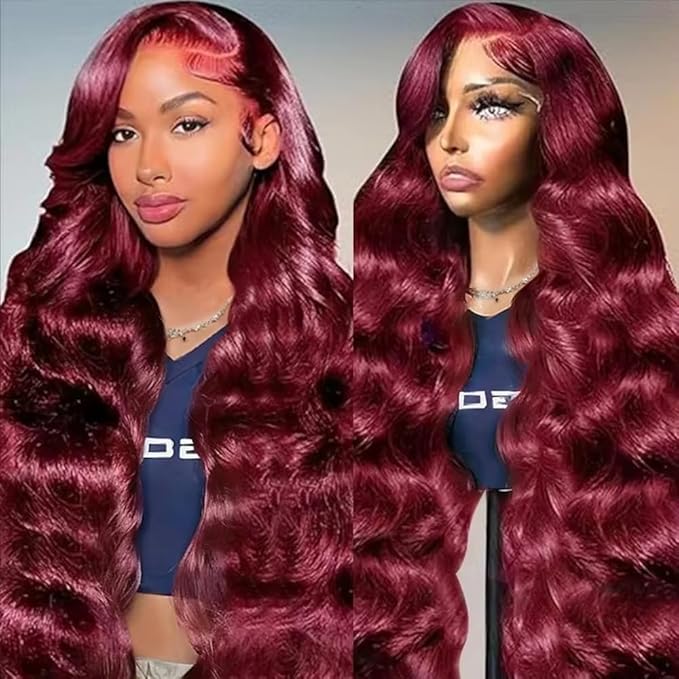AIRDOT 30 Inch 99J Burgundy Lace Front Wigs Human Hair 180 Density Red Burgundy Wig Human Hair 13x6 HD Body Wave Lace Front Wigs Human Hair Pre Plucked Glueless Frontal Wigs Human Hair for Women