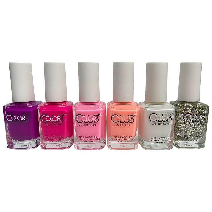 Color Club Girls Night Nail Lacquer Set of 6 - Women and Girls Light Nail Lacquer Set - Quick Dry Nail Art Manicure Set