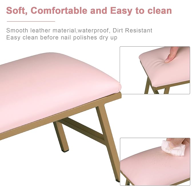 Arm Rest for Nails, Nail Arm Rest for Nail Tech with Microfiber Leather Nail Table Mat, Manicure Hand Rest Stand Nail Art Accessories Tool for Nails Tech（Pink）