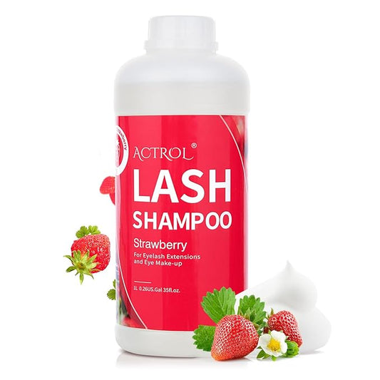 Eyelash Extension Cleanser Strawberry 1L Natural Lash Extension Shampoo Professional Eyelid Foaming Cleanser Paraben & Sulfate Free Non-lrritating with Salon and Home Care