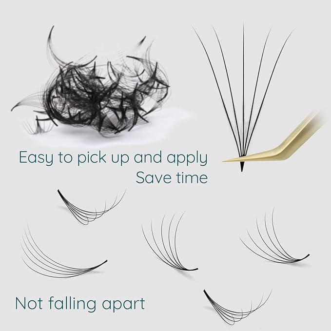 Promade Fans Eyelash Extensions 1000 Pcs Loose Fans 4D 0.07mm C Curl Premade Fans Lashes 8-15mm Pro Made Fans Eye Lash Extensions Easy Application Long Lasting(4D 0.07 C 8-15 mix)