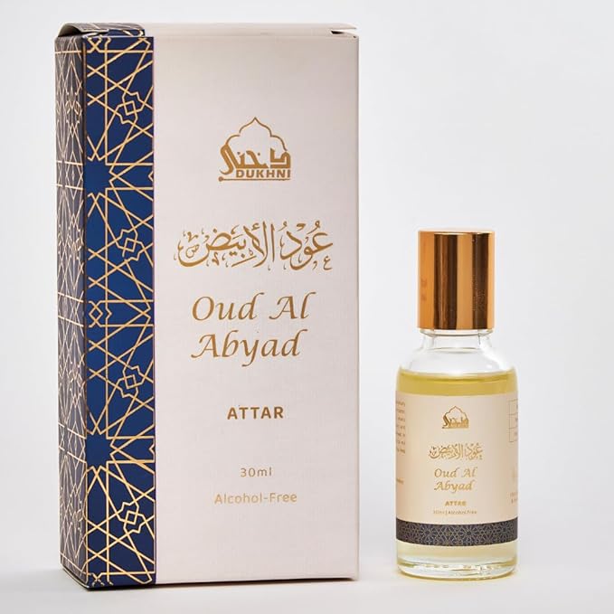 Dukhni Oud Abyad Attar Oil Arabic perfume oils for men and women, Alcohol Free | 30ml Pure roll on perfume, authentic white oud oil | Eid, Ramadan Gifts, Vegan Islamic Fragrances