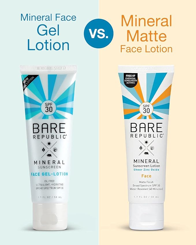 Bare Republic Mineral Matte Sunscreen SPF 30 Sunblock Face Lotion, Sheer and Light Finish, 1.7 Fl Oz