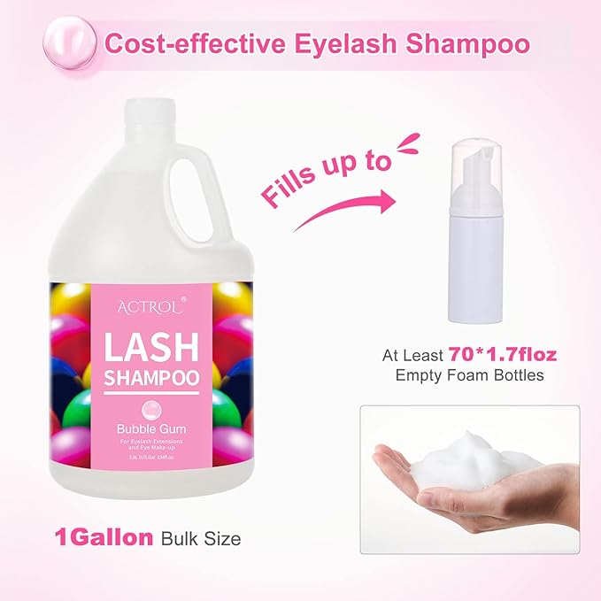 Eyelash Extension Cleanser Gallon Bubble Gum 3.8L Natural Lash Extension Shampoo Professional Eyelid Foaming Cleanser Paraben & Sulfate Free Non-lrritating with Salon and Home Care