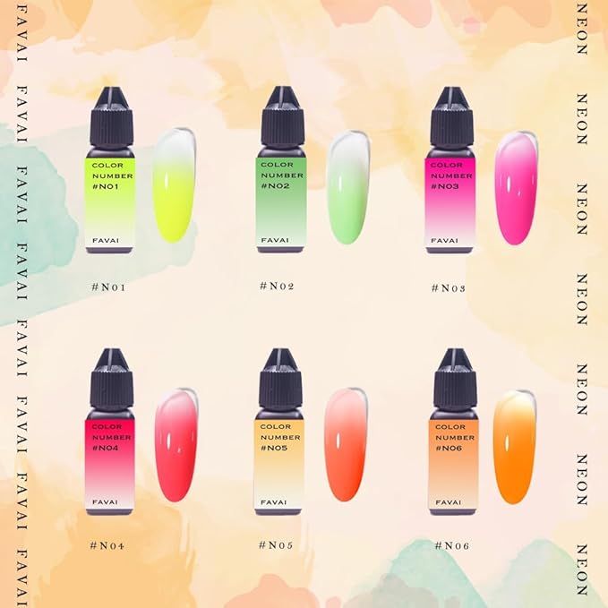 FAVAI Airbrush Neon Gel Nail Polish Air Gel Set 6 Neon colors Bright Orange Hot Pink Yellow Green Purple Spring Summer Collection 15ml / 0.5 Fl Oz Long Lasting