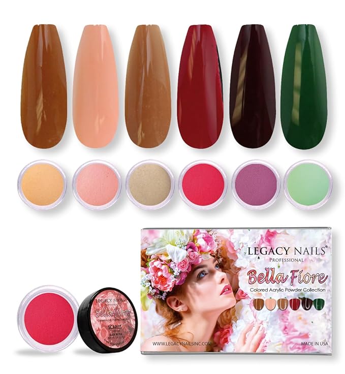 Legacy Nails Professional COLLECTION Acrylic Powder Kit 6 Colors Nail Art Set for Manicure DIY for Dip & Acrylic Nail Extensions (BELLA FIORE COLLECTION)