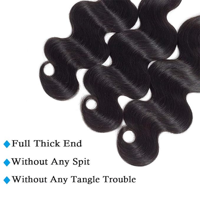 Cirvty 12A Human Hair Bundles Brazilian Body Wave Hair Bundles 18 20 22 Inch 100% Unprocessed Virgin Weave 3 Bundles Human Hair Body Wave Human Hair Bundles Deals Natural Black