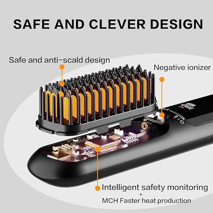 Travel Hair Straightener, Portable Cordless Hair Straightening Brush, Safety Lock, 300 Million Negative Ions for Hair Care, 30 Seconds Heating, Lightweight Mini Heated Comb, Gift for Women