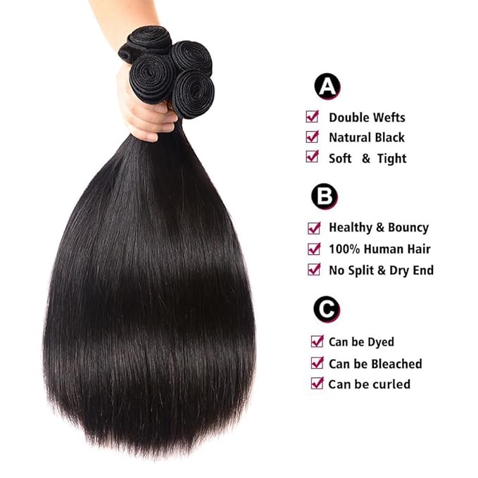 Straight Bundles Human Hair 100% Unprocessed Brazilian Virgin Human Hair Bundles 16 Inch Straight Bundles Natural Black Color Double Weft Straight Bundles For Women