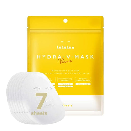 Lululun 7 EA Facial Sheet Mask with Organic 7 Herbs & 7 Vitamins for Pore Care & Rough Skin, Daily Face Sheet Mask Pack for Hydrating and Moisturizing Skincare from Japan with Vitamin C & E, Hydra V