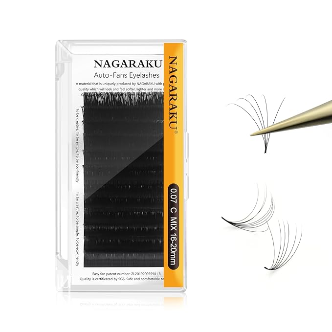 NAGARAKU Easy Fan Eyelash Extensions Volume Lash 0.07 C curl 16-20mm Mix Tray Rapid Blooming Faux Mink Cluster For Beginners Soft Professional Lash Supplies