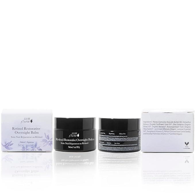 100% PURE Retinol Restorative Balm Potent Anti-Aging Facial Night Cream - Quench Thirsty Dry Skin Overnight Moisturizing Face Hydration & Skincare for Baby Soft, Even Skin Tone - Vegan - 1 oz