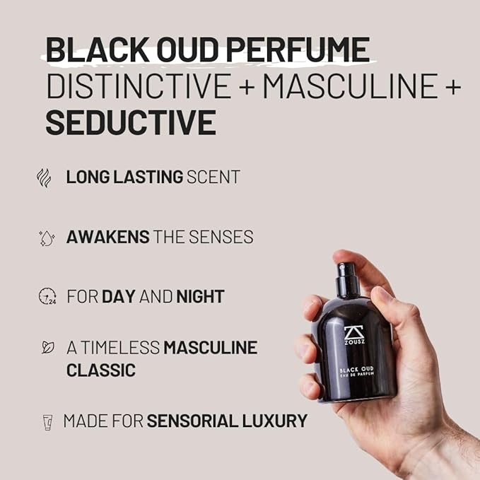 Black Oud Eau De Parfum - Luxury Oud Perfume for Men with Black Oud Wood Oil - Oud Fragrance with Sandalwood, Cedarwood & Patchouli Scent Gift for Men