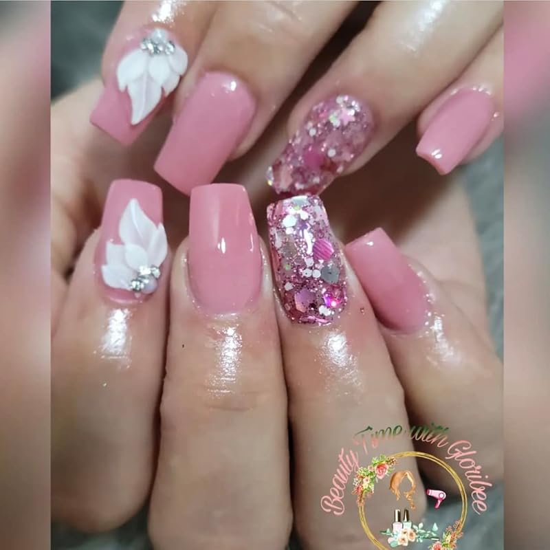 3D White Acrylic Flower Nail Art Charms Handmade by Acrylic Powder - 24pcs Flowers Nail Rhinestones Kit 3D Crystal Nail Pearls Design Acrylic Nail Art for Women (White)