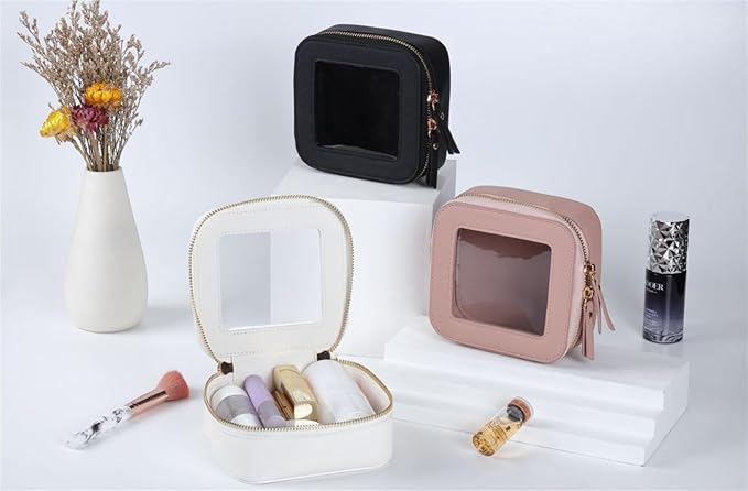 Small Clear Makeup Bag Travel Cosmetic Case, Portable Make Up Organizer Traveling Compact Car Bag for Essentials Transparent Toiletry Bag with Zipper