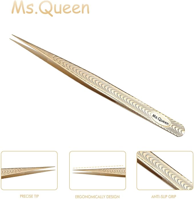 Ms.Queen Straight Tweezers for Eyelash Extensions-Precision Lashing Tweezers for Individual Volume Lashes Extensions