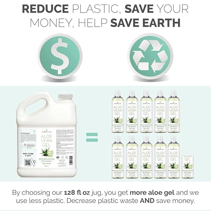 Aloe Vera Gel Organic Gallon for Face, Skin, Hair & Sunburn Relief 100 Percent Pure Aloe Vera Gel Bulk Wholesale - Cold Pressed, Vegan, Unscented - Made in USA (128 Fl Oz)