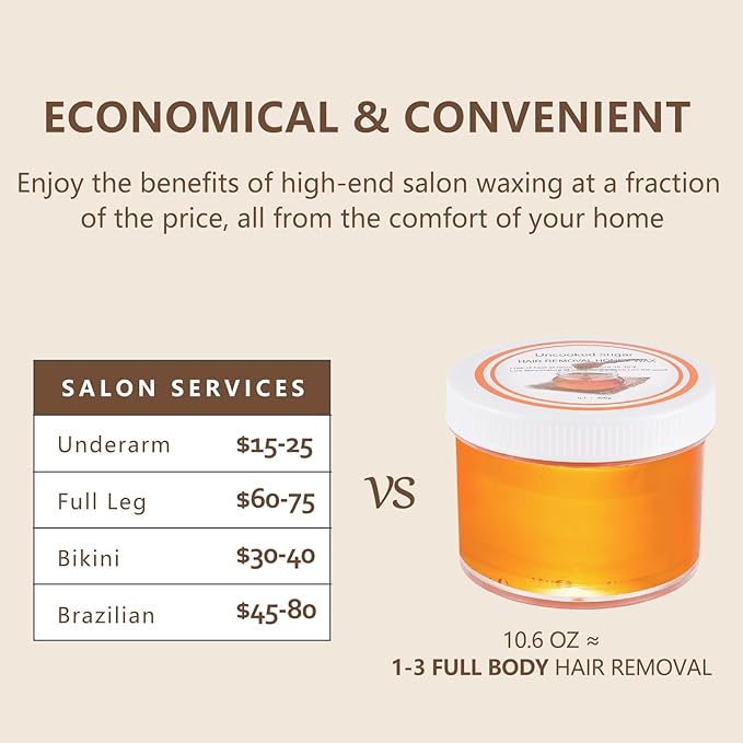 Sugar Wax Kit for Hair Removal: 300g Body Organic Sugaring Paste for Personal Home Use and Professional Salon Use - with 20pcs Wax Strips and 10pcs Sticks