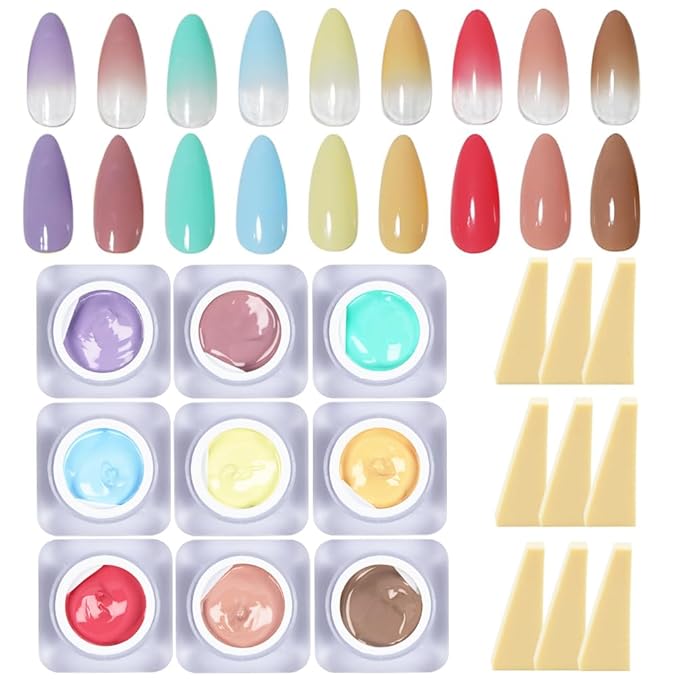 9 Color Pat Painting Gel Polish Set - Ombre Nail Art Gel Paint for Manicure Salon with Sponges