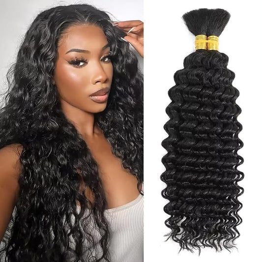 Human Braiding Hair for Boho Braids Human Hair Braiding Hair 100g 20 Inch Curly Boho Hair for Braid Knotless 12A Deep Wave Bulk Human Hair 2 Bundles/Pack Natural Color