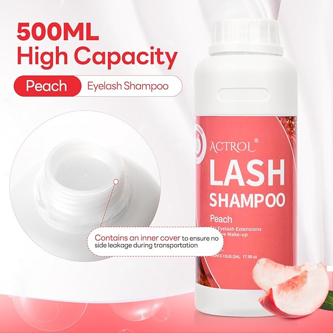 Lash Extension Cleanser Peach 500ml Eyelash Shampoo Lash Wash Shampoo Lash Cleanser Foam with Salon and Home Care