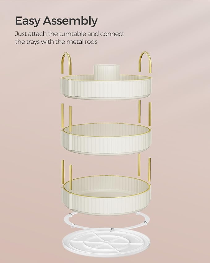 SONGMICS Makeup Organizer, 3-Tier Round Rotating Skincare Organizer Countertop, Customizable, Toiletries Vanity Organizer, Lazy Susan, Gift for Mom, Cloud White UJKA011W01