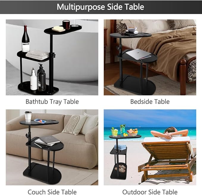 3 Layer Bathtub Tray Table,Bamboo Swivel Bathtub Side Table Height Adjustable,Freestanding Bathtub Tray for Tub Against Wall,Bathtub Accessories&Bathroom Organizer for Luxury Home Spa-Black