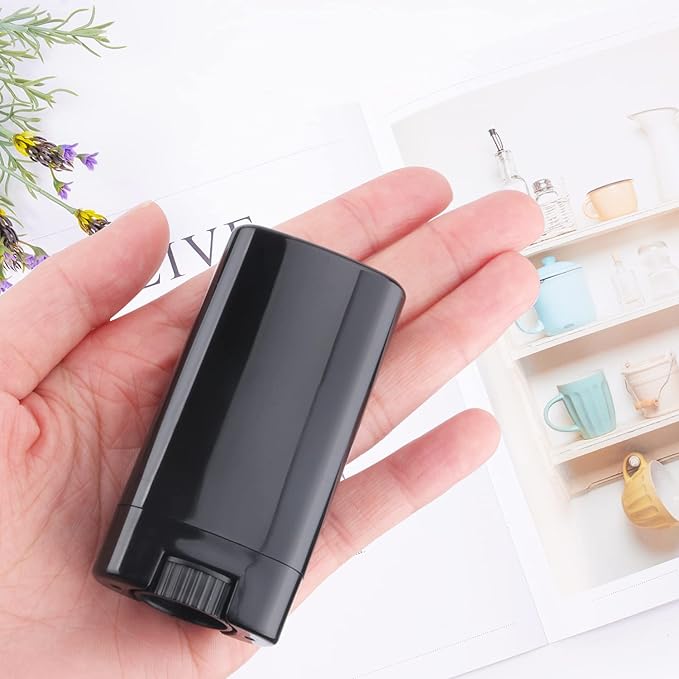 50 Pack 0.5 oz/15ml Black Sample Deodorant Container,Empty Oval Twist-Up Plastic Tubes Containers for Chapstick,Large Lip Balm,Lotion Bar Sticks,Perfume Solid Lotion,Homemade Salve,Pocket Deodarant