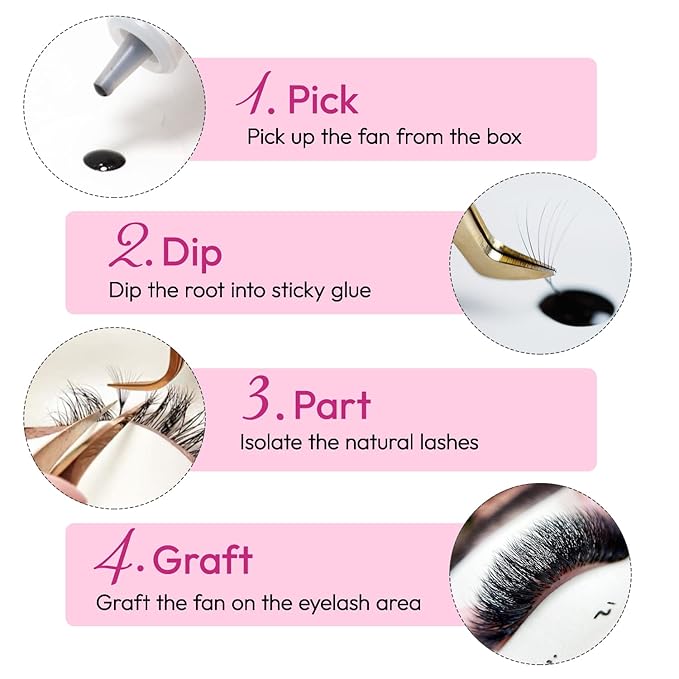 500 Promade Fans - 14D 0.03 Size 15mm Curl C - Mega Volume Premade Lash Fans for Eyelash Extensions Middle Stem Handmade Loose Pre Made Eyelash Fluffy Soft Pointy Base