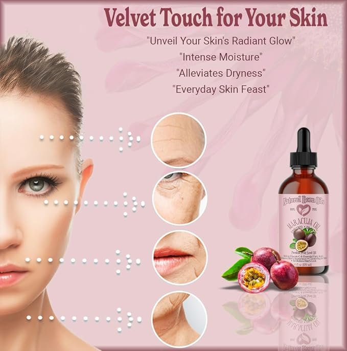 Natural Born Oils 4oz Maracuja (Passion Fruit Seed) Oil, 100% Pure and Natural, Organic, Cold-pressed, Unrefined, Rejuvenating, Includes Pump & Dropper