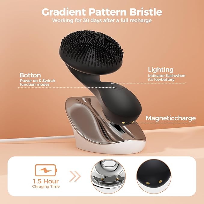 2 in 1 Facial Cleansing Brush,Rotating Magnetic Beads & Massage Cleaning Silicone Face Scrubber，Waterproof and Rechargeable Face Scrub Brush