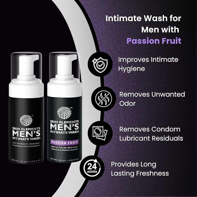 Skin Elements Men's Intimate Wash Combo - Pack of 2 | Tea Tree Oil (Classic)+Passion Fruit | Prevents Itching, Irritation & Bad Odor | (240 ml)