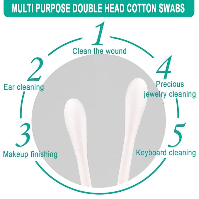 200 Pack Cotton Swabs, Individually Wrapped Cotton Swab, Individually Wrapped Double Tipped Paper Sticks for Ear, Make-up(Double Round End)