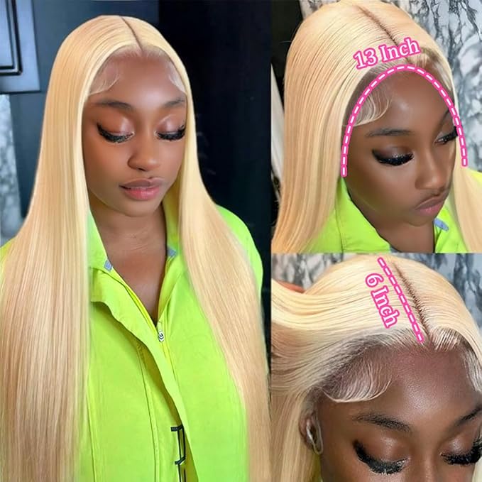 613 Lace Front Wig Human Hair 13x6 HD Transparent 180% Density Blonde Lace Front Wigs Human Hair Pre Plucked 613 HD Lace Frontal Wig Straight Lace Front Wigs 34 Inch Blonde Glueless Wigs Human Hair