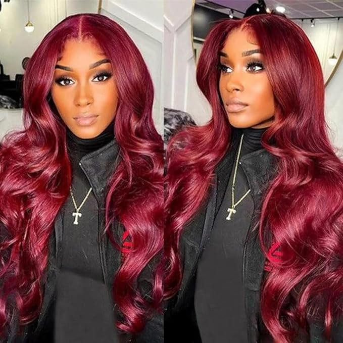 28 Inch 99J Burgundy Lace Front Wigs Human Hair 13x4 HD Transparent Body Wave Lace Front Wigs Human Hair Pre Plucked 99j Burgundy Red Wine Human Hair Wigs for Women