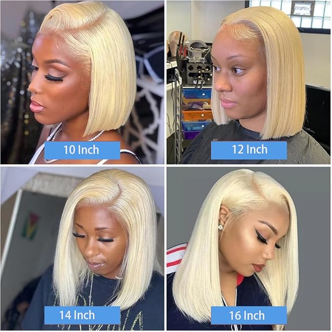 Blonde Bob Wig Human Hair 613 Lace Front Wigs Human Hair 180% Density 13x4 HD Lace Frontal Straight Wigs Human Hair Pre Plucked With Baby Hair Short Bob Wigs for Women 16 Inch