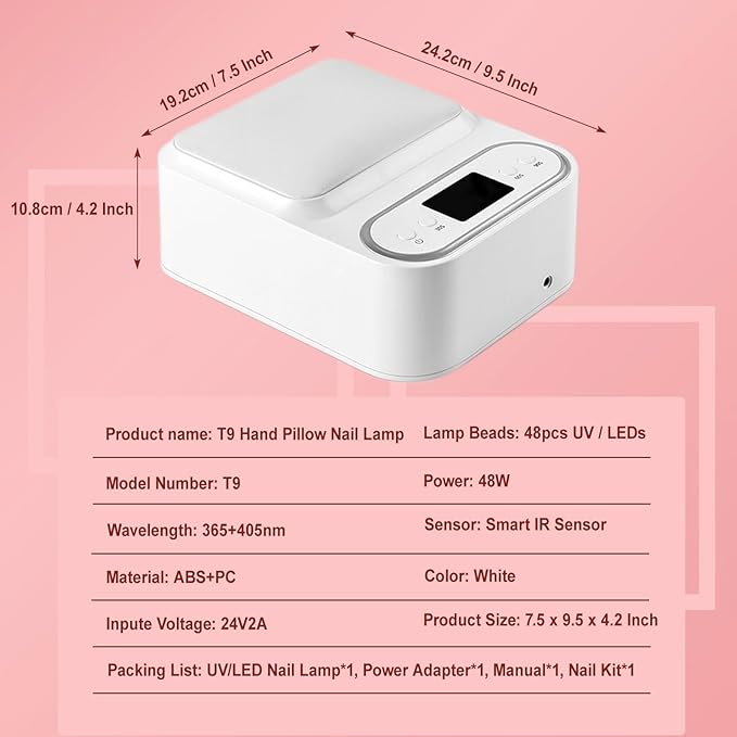 UV LED Nail Lamp with Arm Rest Pillow,Professional UV Nail Dryer Light for Gel Nails/Acrylics,Fast Curing Gel Polish Lamp 48 Beads 3 Timers Smart Sensor,Nail Art Drying Tools for Fingernail Toenail