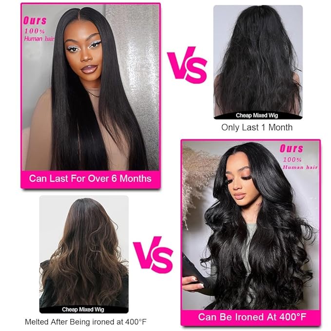 13x6 Lace Front Wigs Human Hair 200% Density Ear to Ear Pre Plucked Pre Bleached Knots with Baby Hair Brazilian Unprocessed Waterfall Straight Human Hair Wigs for Black Women (28 Inch)