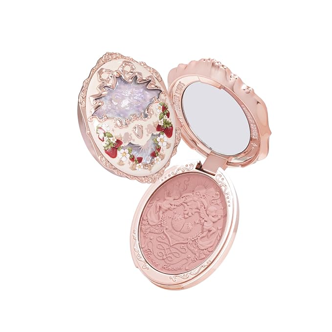 Flower Knows Strawberry Rococo Embossed Blush,Pink Matte Finish,Buildable & Blendable Makeup Blush for cheeks,Soft & Long-lasting for Girls & Women(01 Angel Chanson, 5g)