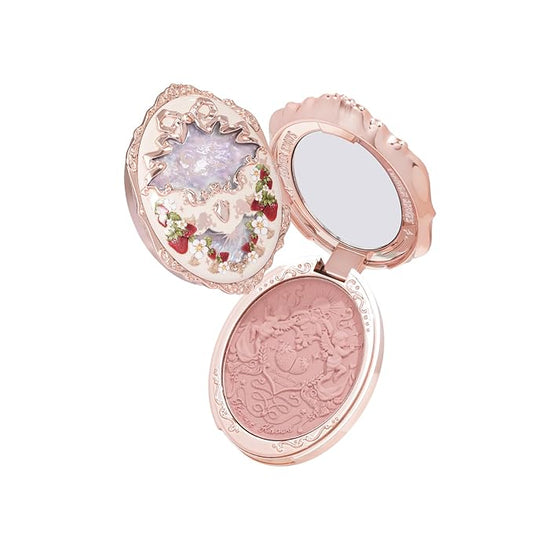 Flower Knows Strawberry Rococo Embossed Blush,Pink Matte Finish,Buildable & Blendable Makeup Blush for cheeks,Soft & Long-lasting for Girls & Women(01 Angel Chanson, 5g)