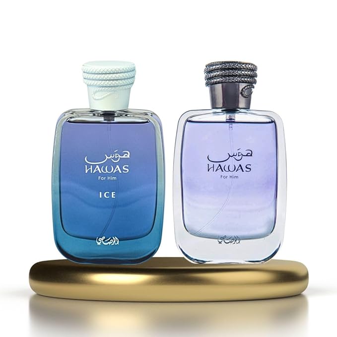 RASASI Hawas & Hawas Ice - For Him EDP Sprays 100ML (3.4 OZ) Long Lasting, Refreshing, Aquatic, Luxurious Masculine Scents. (Value Pack)