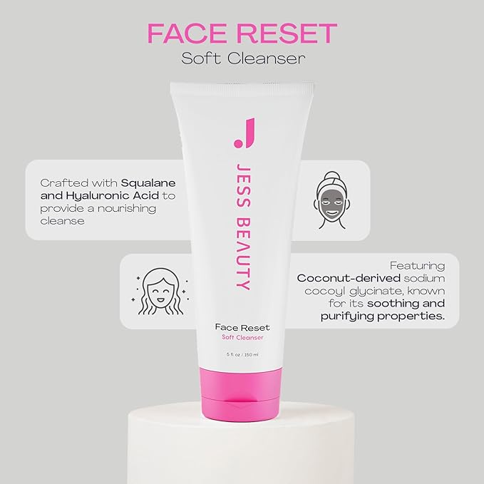 JESS BEAUTY Face Reset Soft Cleanser, with Squalane & Hyaluronic Acid, 5 fl ozJESS BEAUTY | Skin Care Reset Soft Face Cleanser with Squalane & Hyaluronic Acid 5 fl. oz | Skincare Face Moisturizer