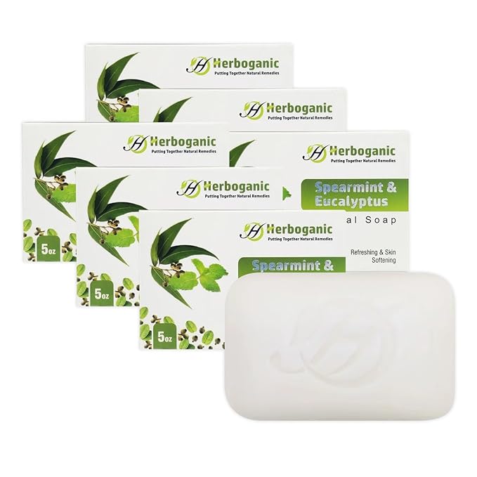 Spearmint and Eucalyptus Herbal Soap | Pack of 6 of 5oz soap Bar | Ideal for Men and Women, Soothing and Nourishing Soap for Moisturization