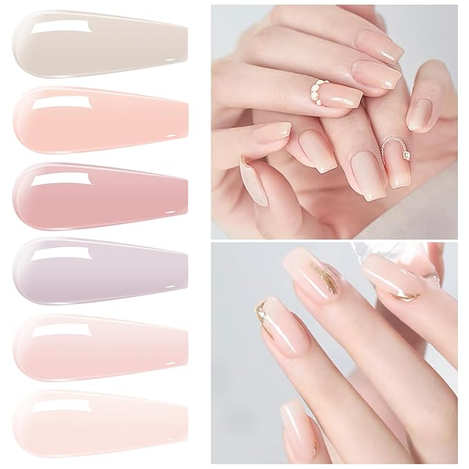 Vishine Jelly Nude Gel Nail Polish Set of 6 Colors Transparent Pink Nude Skin Color Gel Polish Kit UV LED Soak Off Nail Polish Home DIY Manicure Nail Salon Varnish 8ml