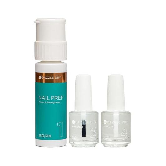 Dazzle Dry Step 1 - Nail Prep, 4 oz (120 mL) + Step 2 - Base Coat + Step 4 - Top Coat (0.5 oz /15 mL each)